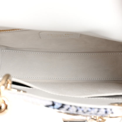 Christian Dior Calfskin Toile De Jouy Beaded Sequin Embroidered Small Mexico Lady Dior White Pastel Midnight Blue 5 of 9
