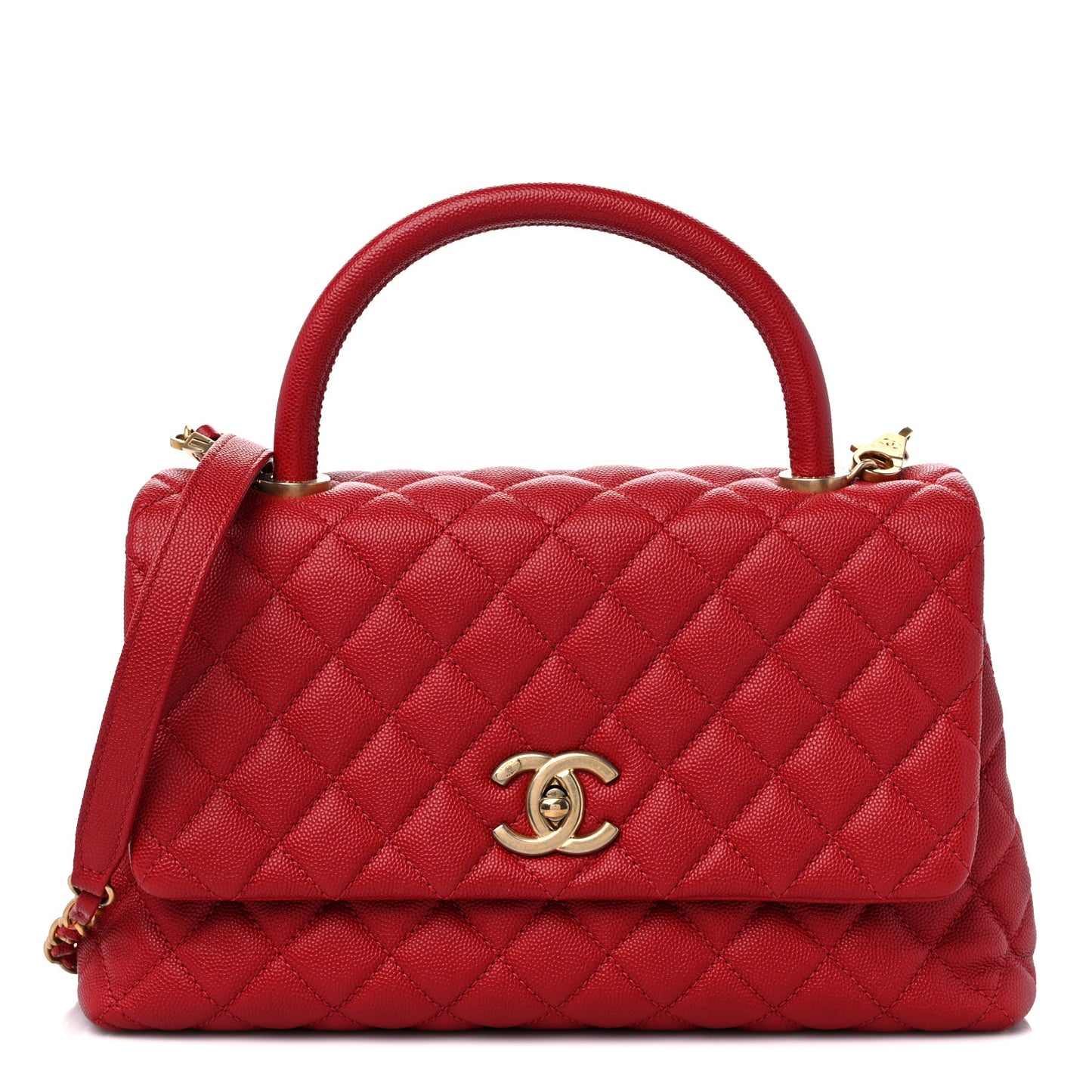 Caviar Quilted Small Coco Handle Flap Red