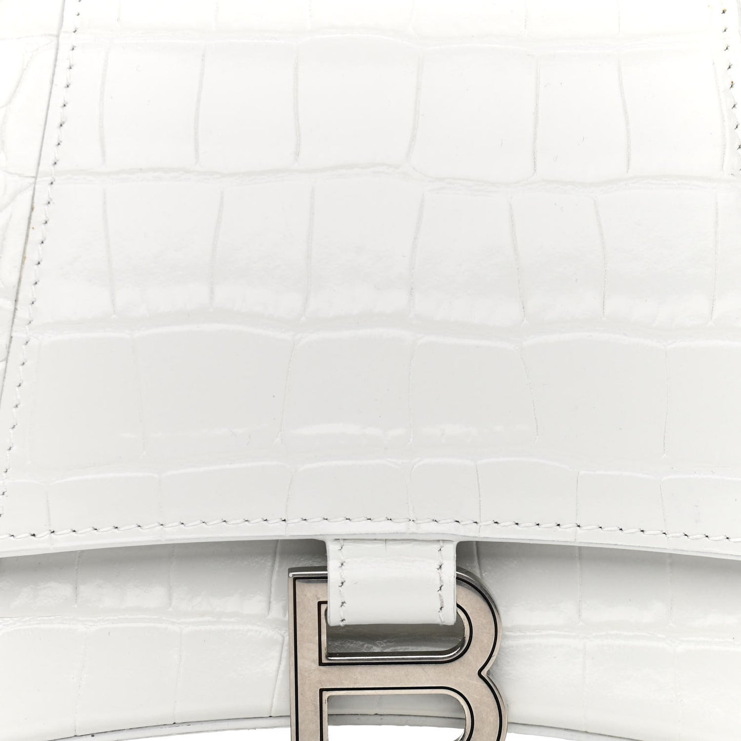 Calfskin Crocodile Embossed Small Hourglass Top Handle Bag White