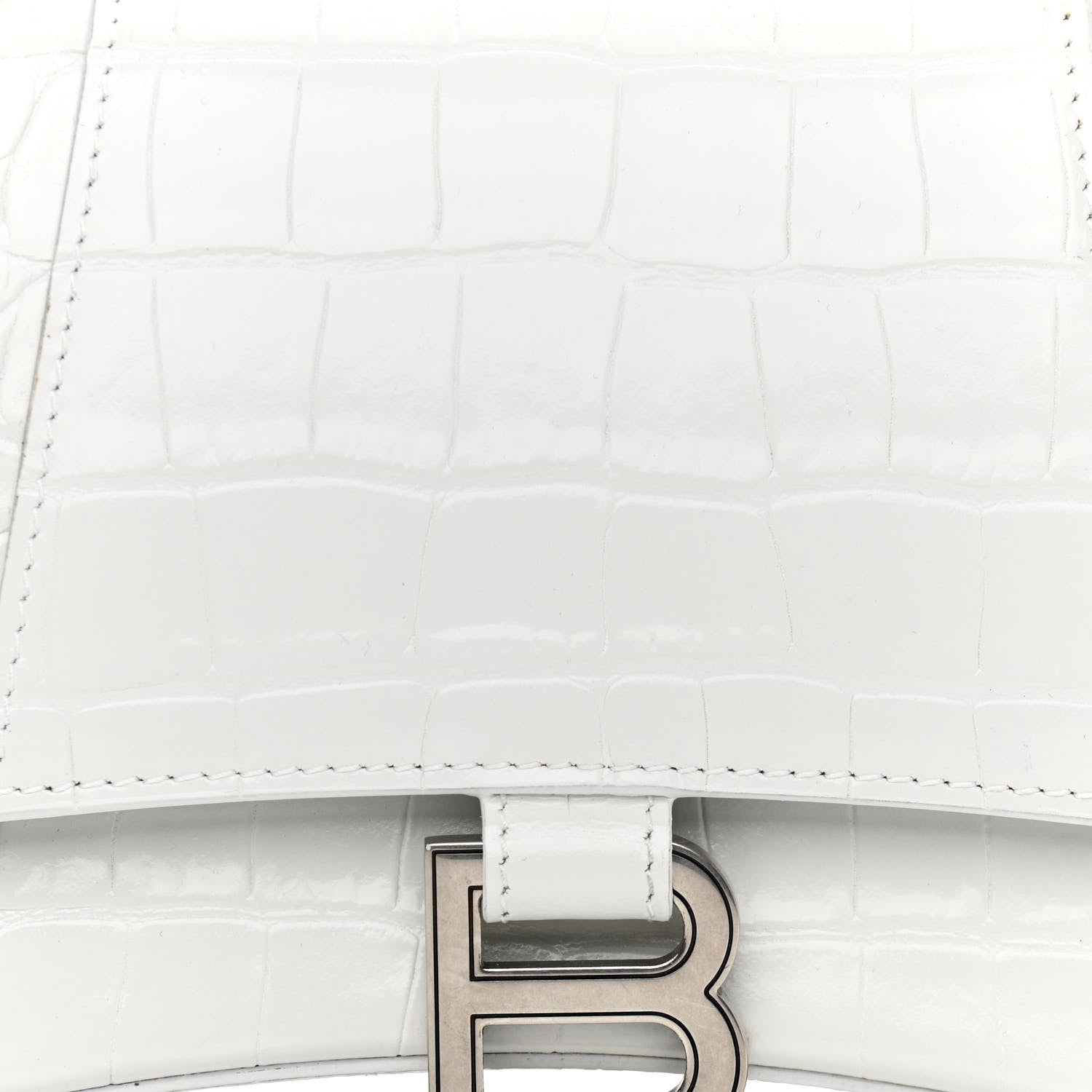 Balenciaga Calfskin Crocodile Embossed Small Hourglass Top Handle Bag White 8 of 15