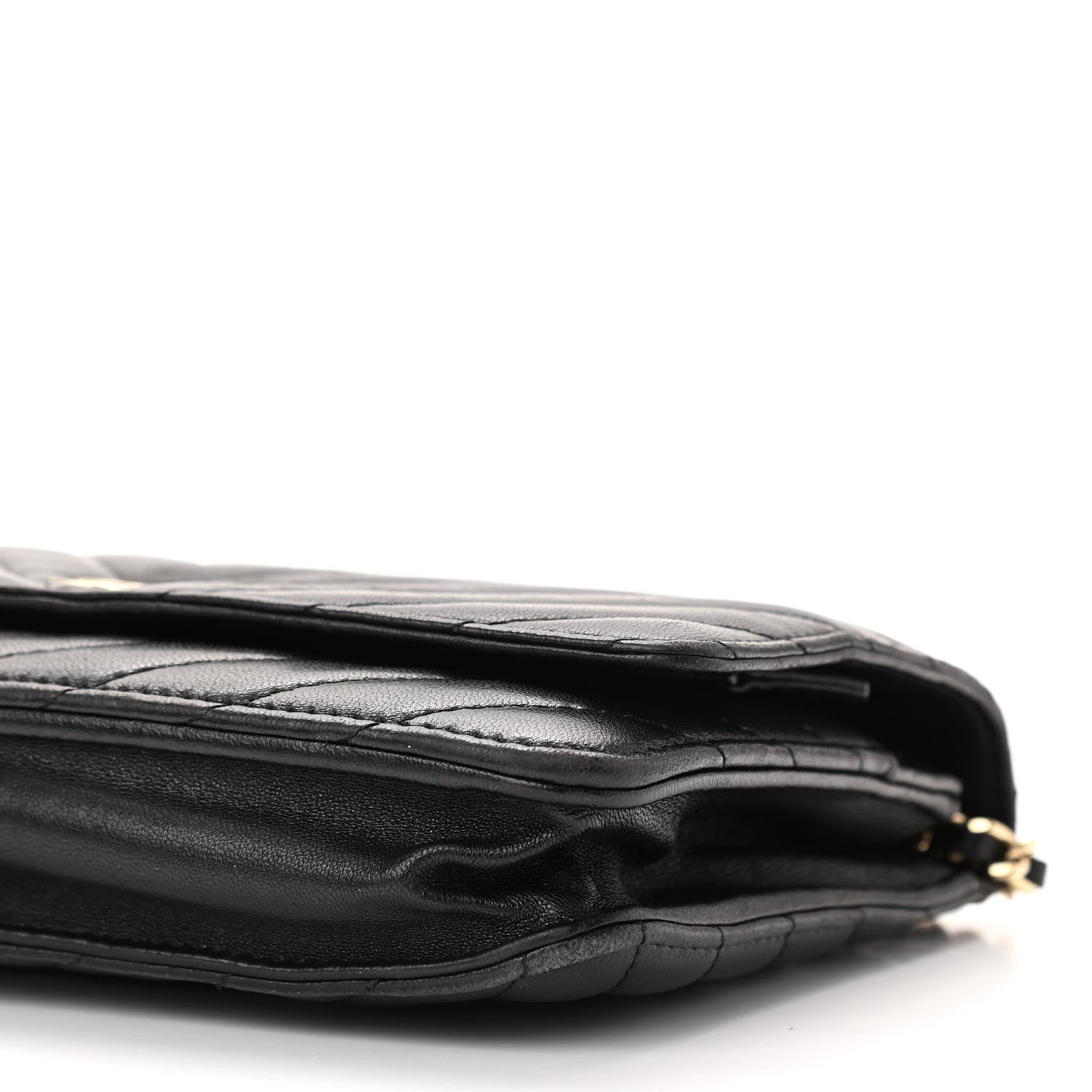 Chanel Lambskin Chevron Quilted Wallet On Chain WOC Black 10 of 12