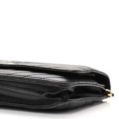 Chanel Lambskin Chevron Quilted Wallet On Chain WOC Black 10 of 12