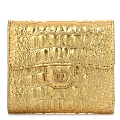 Chanel Metallic Calfskin Crocodile Embossed Cocodile Compact Flap Wallet Gold 1 of 10