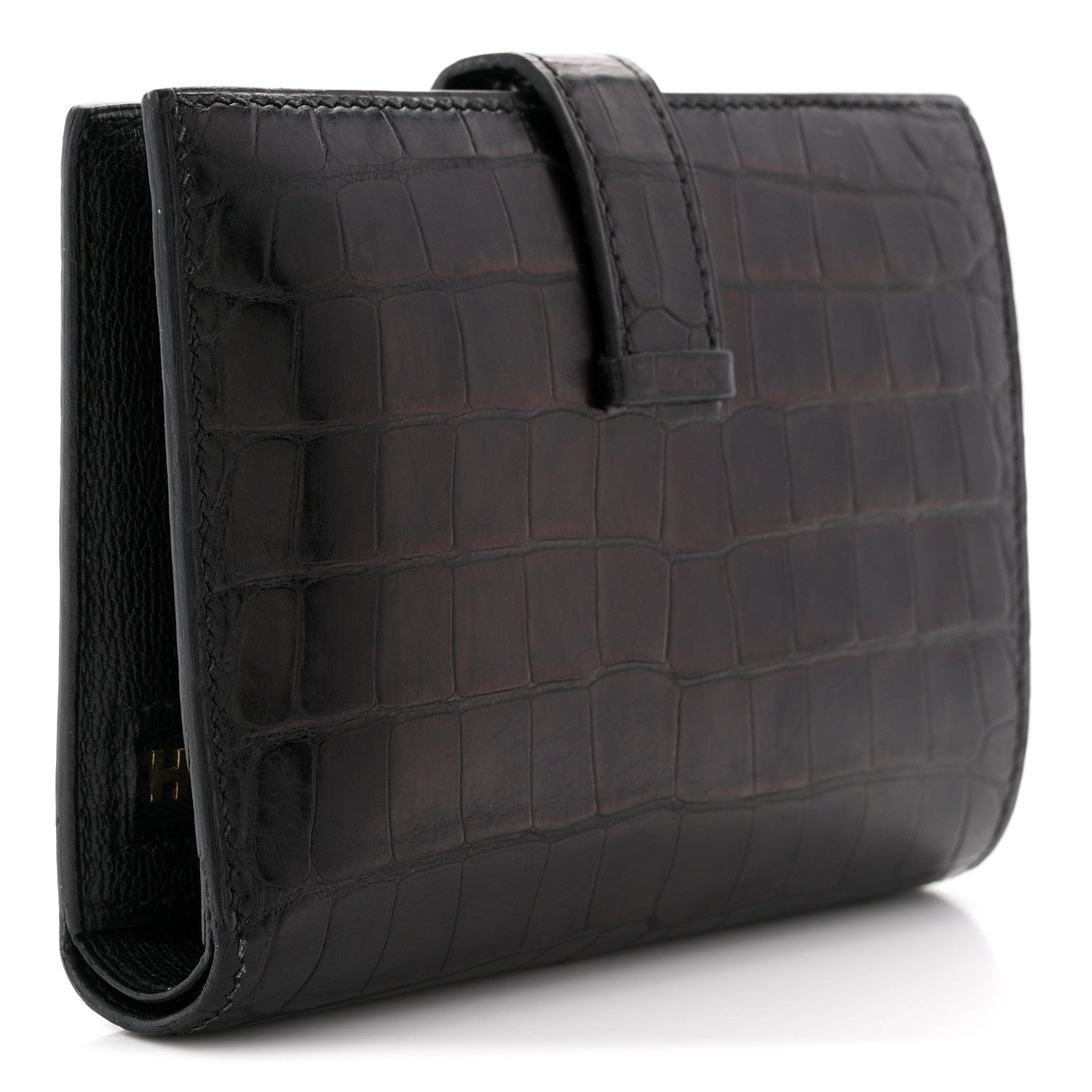 Hermes Matte Alligator Bearn Compact Wallet Black 3 of 9