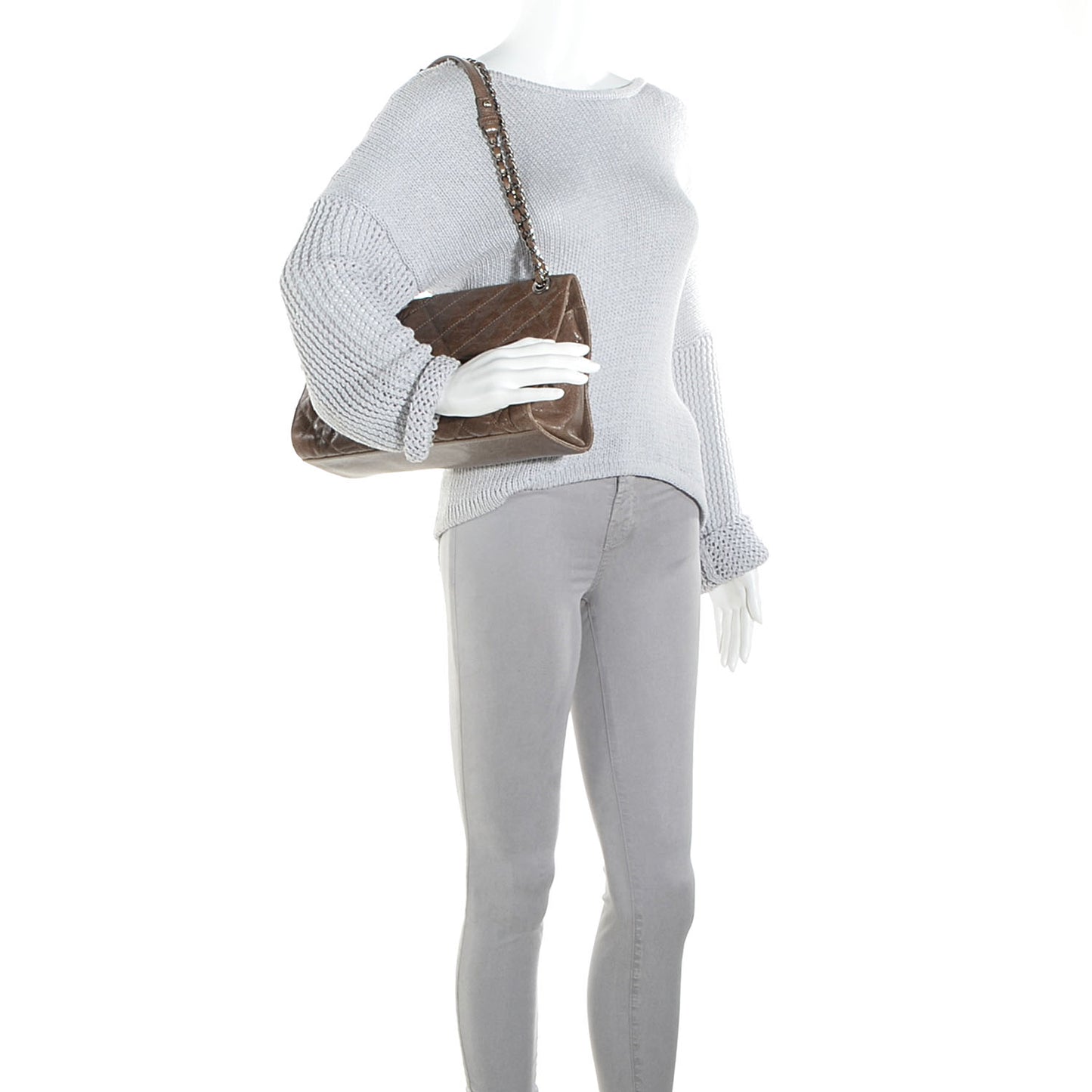 Crumpled Grained Calfskin CC Crave Jumbo Flap Brown