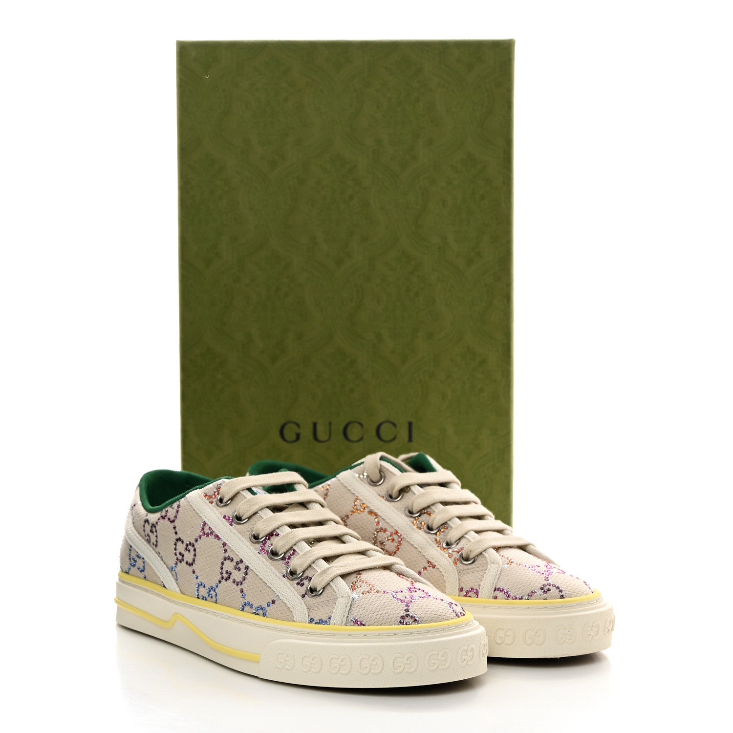 Gucci Canvas Lame Crystal GG Monogram Womens 1977 Tennis Sneakers 35.5 Gardenia Silver Mystic White 8 of 8