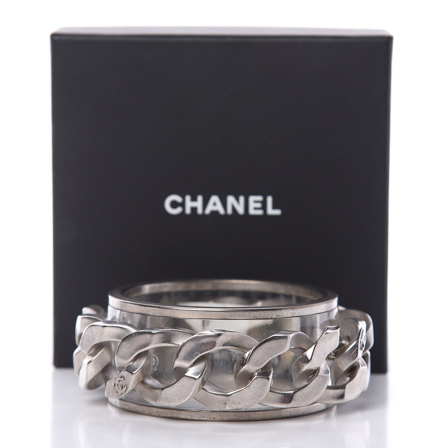 Lucite CC Chain Bangle Silver