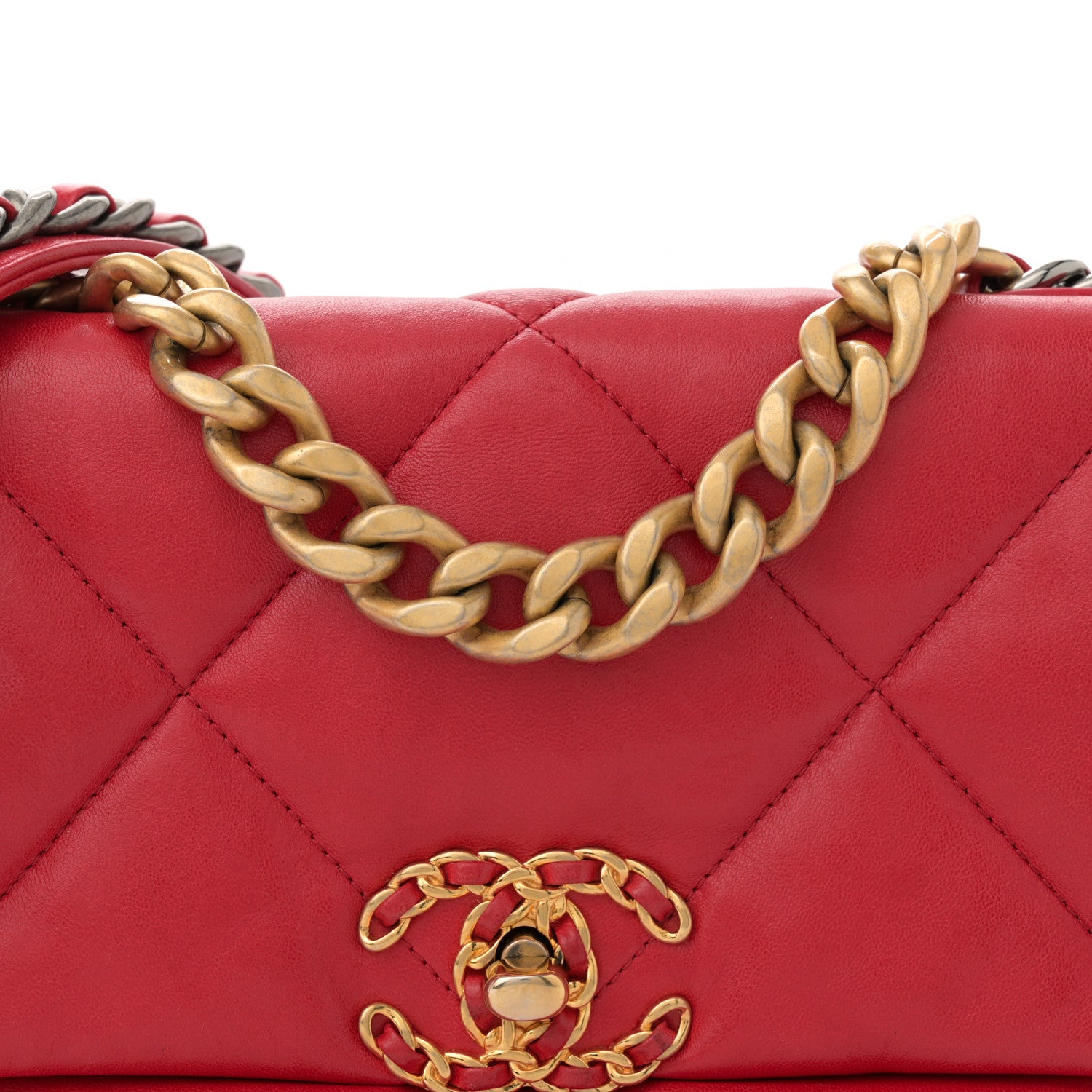 Chanel Goatskin Quilted Medium Chanel 19 Flap Red 8 of 12