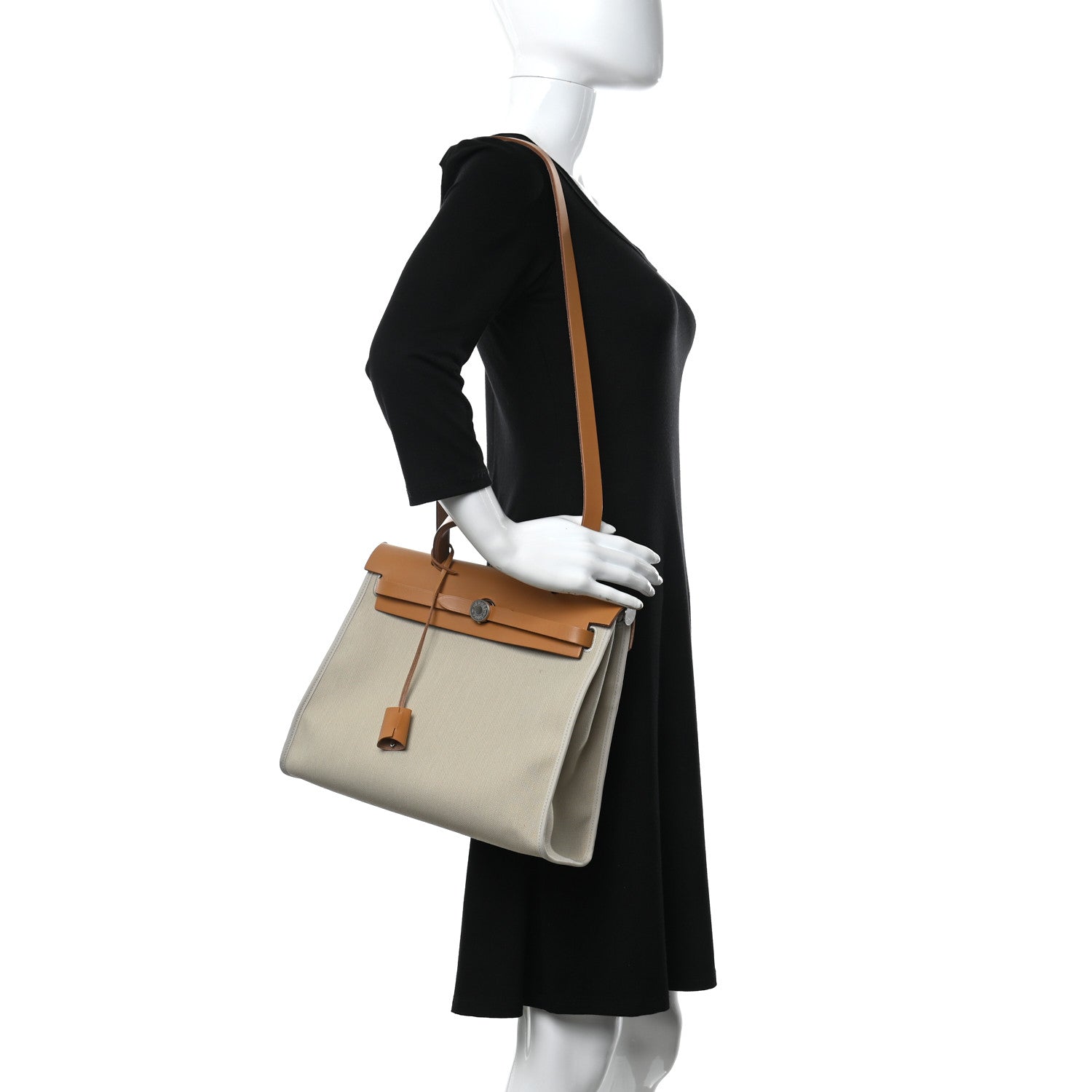 Hermes Military Toile Vache Hunter Herbag Zip Retourne 31 PM Beton Naturel 2 of 10