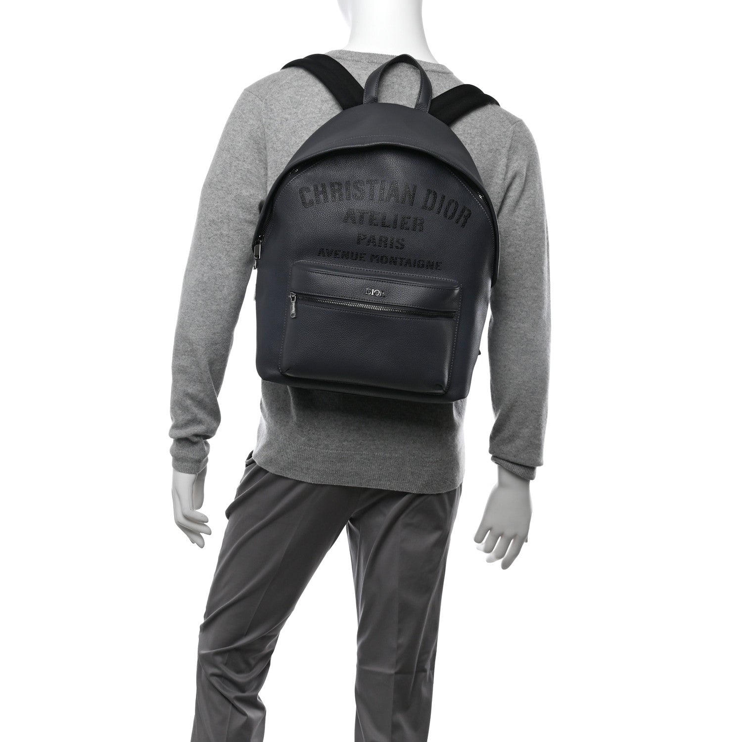 Christian Dior Calfskin Atelier Signature Print Backpack Grey 2 of 11