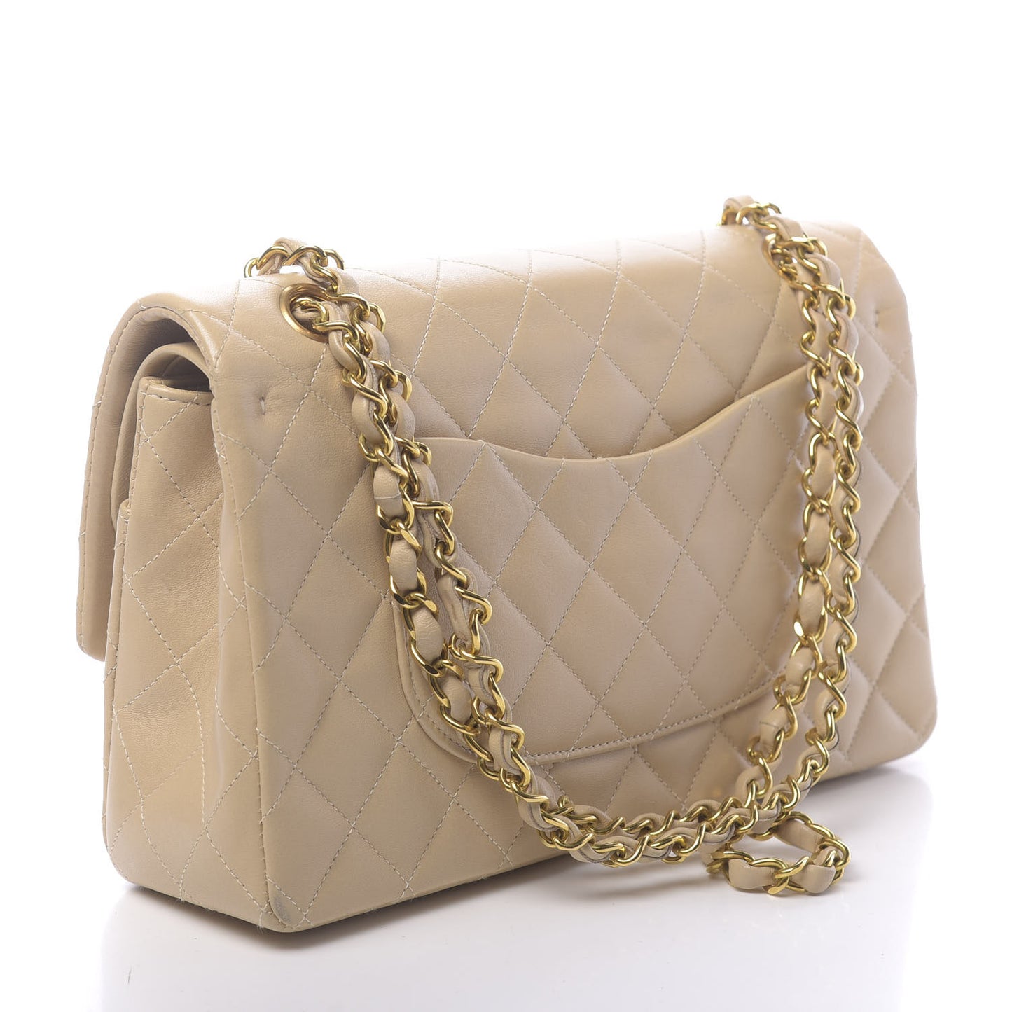 Lambskin Quilted Medium Double Flap Beige