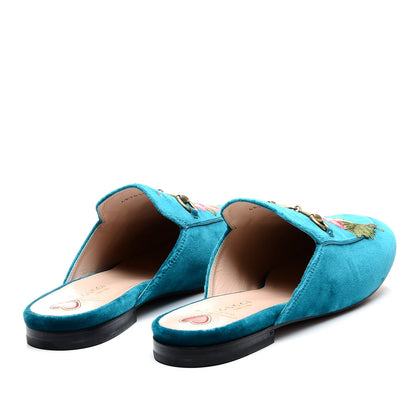 Gucci Velvet Floral Embroidered Womens Princetown Slippers 40 Pavone 4 of 10
