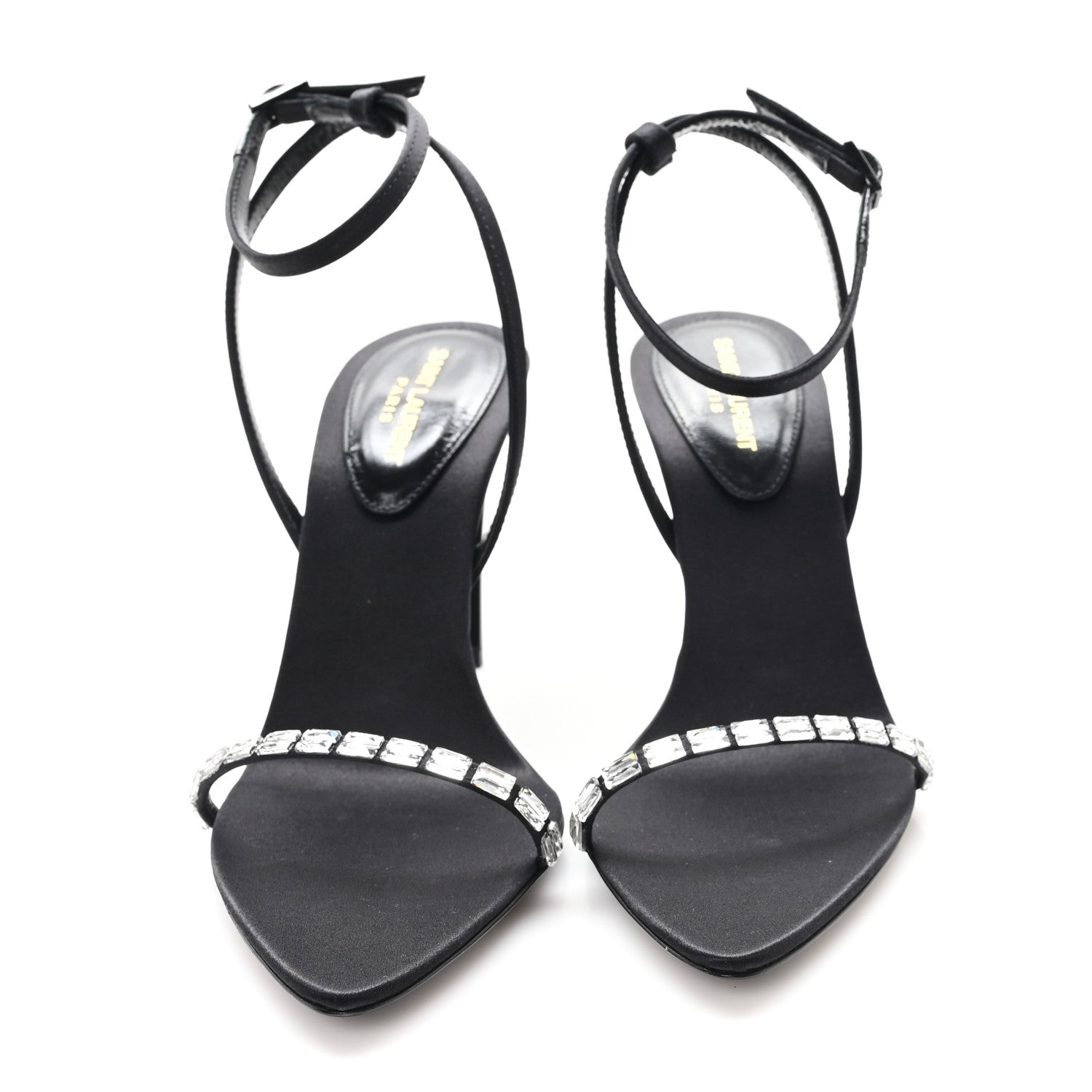 Saint Laurent Crepe Satin Crystal New Nuit 90 Ankle Strap Sandals 36 Black 3 of 10