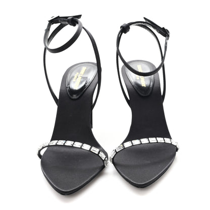 Saint Laurent Crepe Satin Crystal New Nuit 90 Ankle Strap Sandals 36 Black 3 of 10
