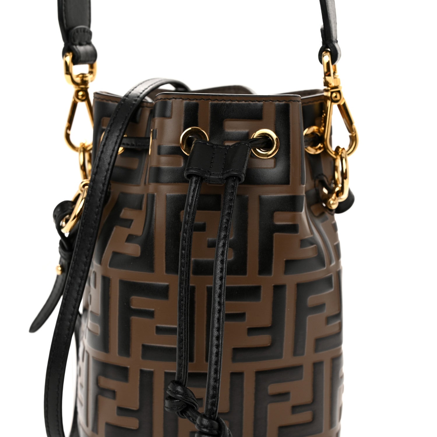 Fendi Vitello Liberty F is Fendi Bi-Color FF 1974 Embossed Mini Mon Tresor Bucket Bag Maya Black 8 of 10