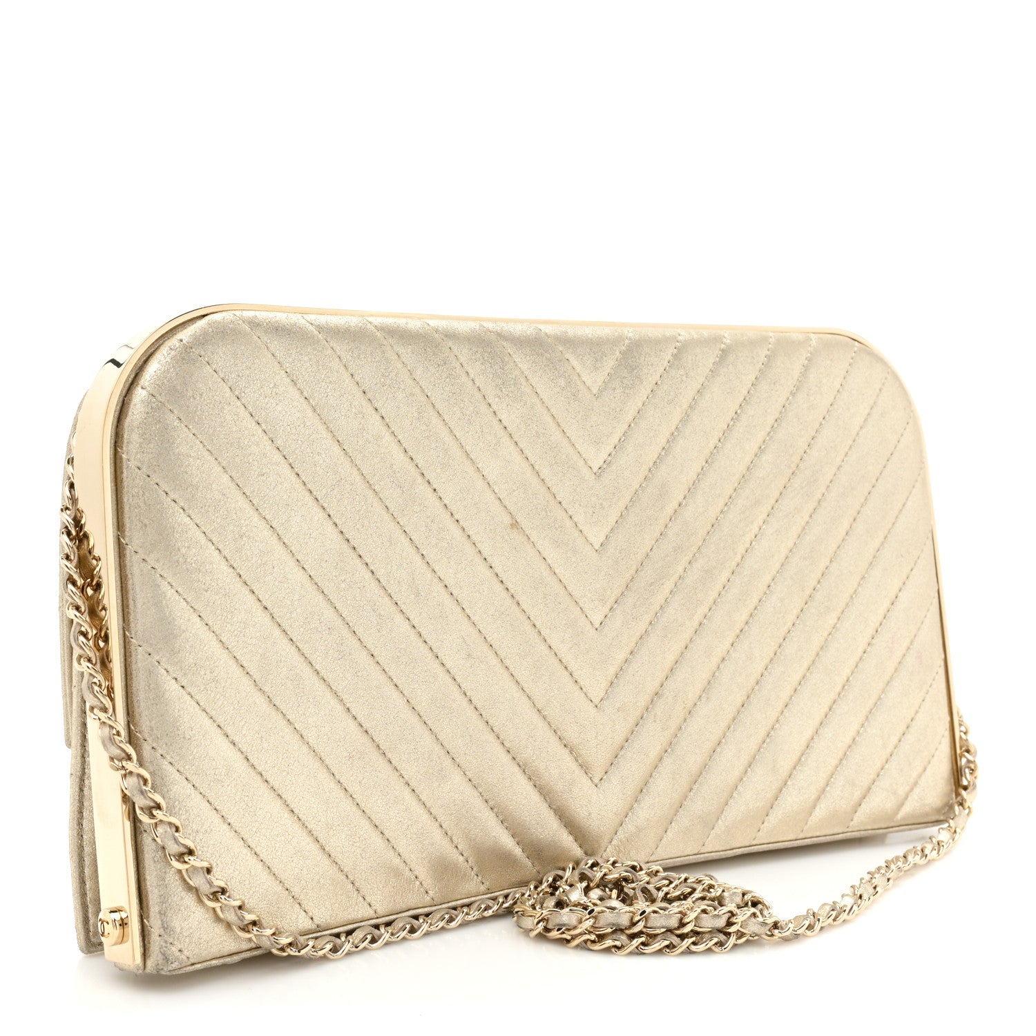 Chanel Chevron Quilted CC Clutch Gold 3 of 18
