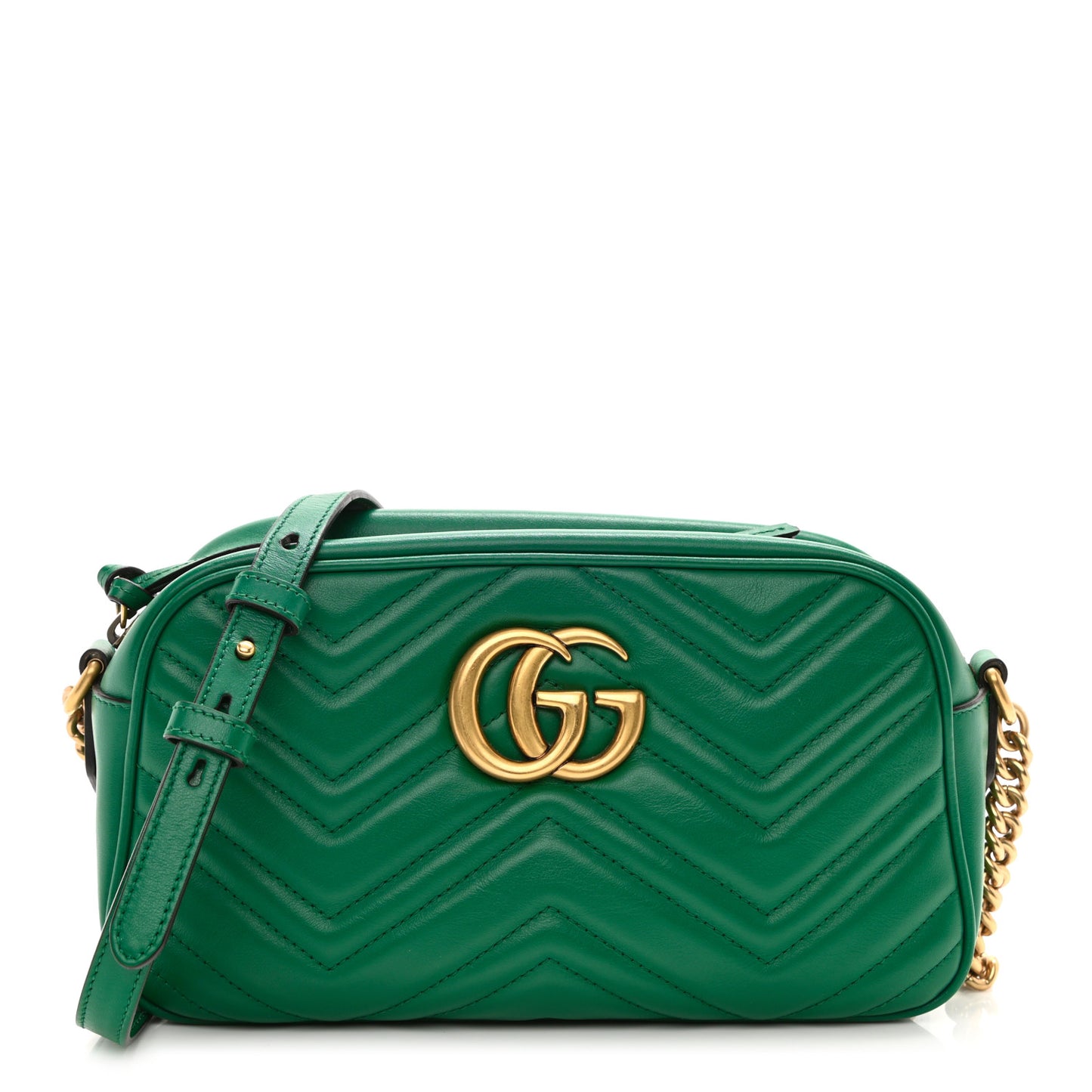 Calfskin Matelasse Small GG Marmont Chain Shoulder Bag Emerald Green