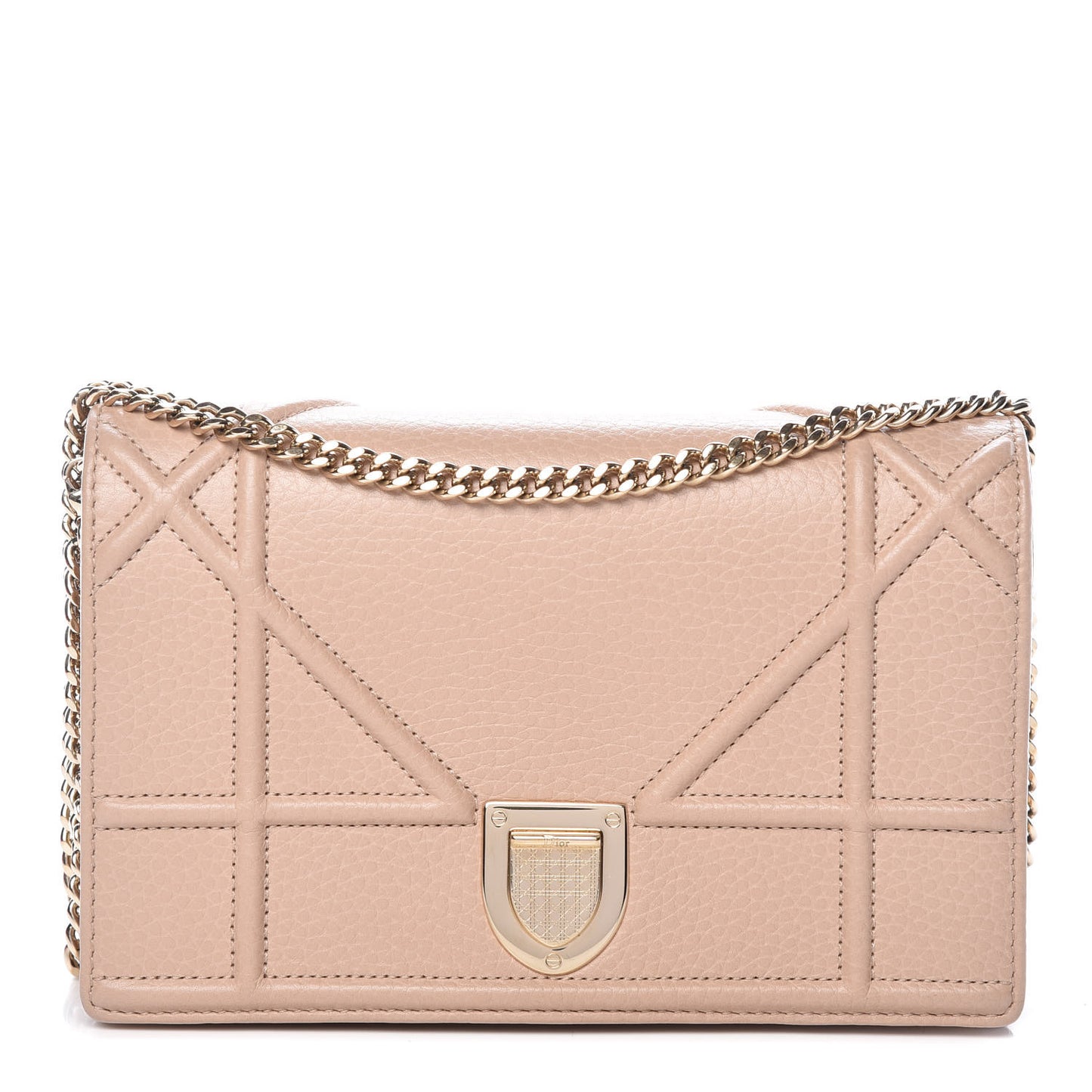 Grained Calfskin Diorama Wallet on Chain Pouch Nude