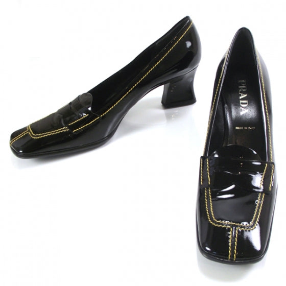 Prada Vernice Penny Loafer Heels 41 Black 1 of 6