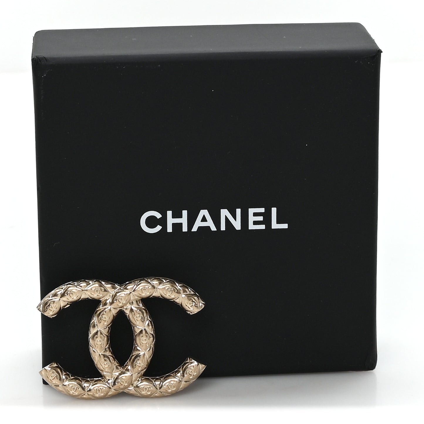 Metal CC Diamond Quilted Brooch Light Gold