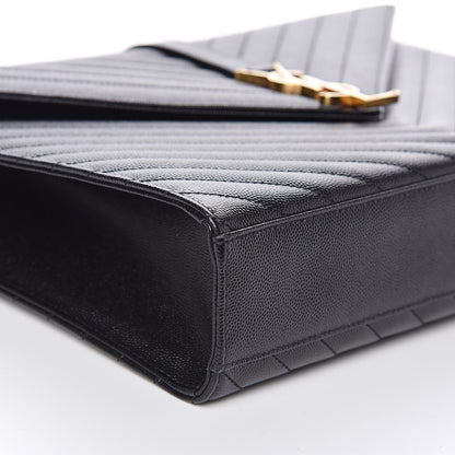 Saint Laurent Grain De Poudre Matelasse Chevron Large Monogram Satchel Black 7 of 11