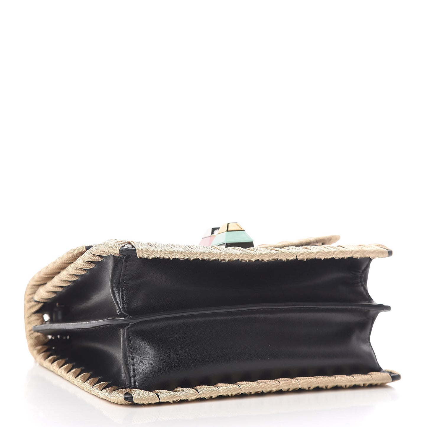 Vitello Liberty Lucido Ribbon Lace Up Studded Small Kan I Shoulder Bag Black Crema