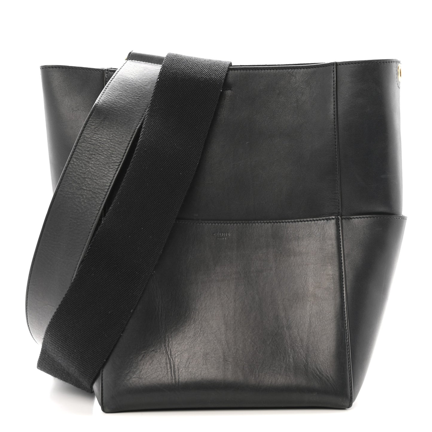 Soft Grained Calfskin Sangle Bucket Bag Black