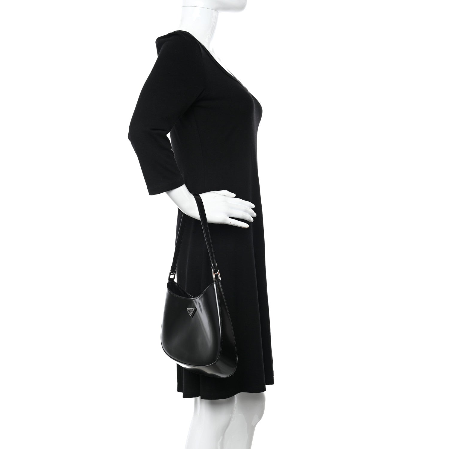 Prada Spazzolato Cleo Shoulder Bag Black 2 of 11