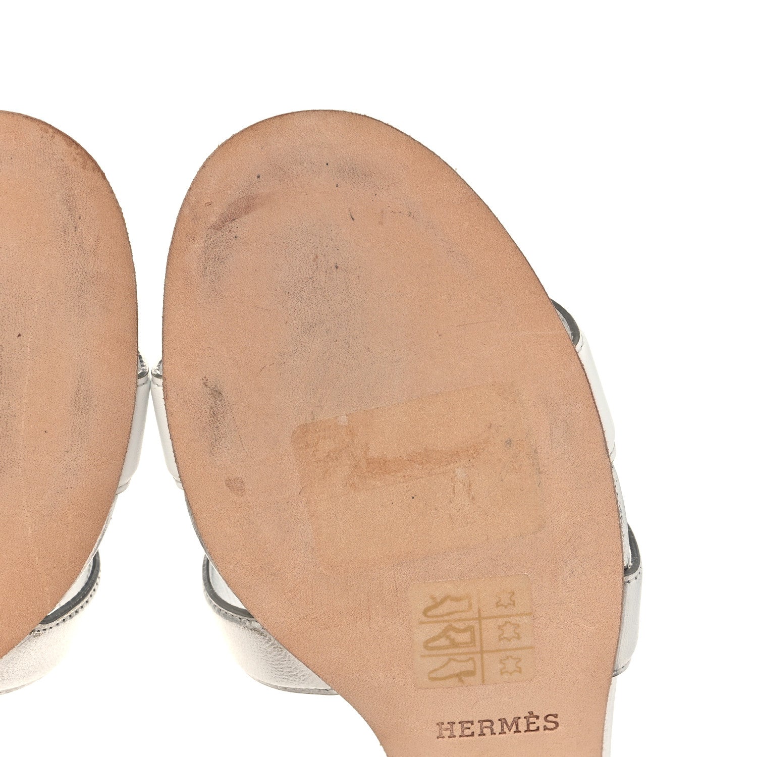 Hermes Metallic Box Nappa Oasis Sandals 38 White Gris Argente 9 of 9