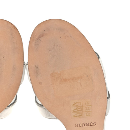 Hermes Metallic Box Nappa Oasis Sandals 38 White Gris Argente 9 of 9