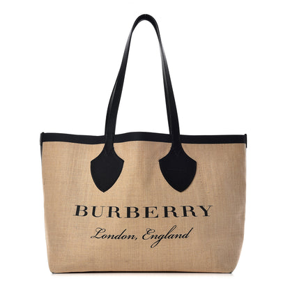 Burberry Raffia Logo Print Medium The Giant Reversible Tote Black 1 of 11