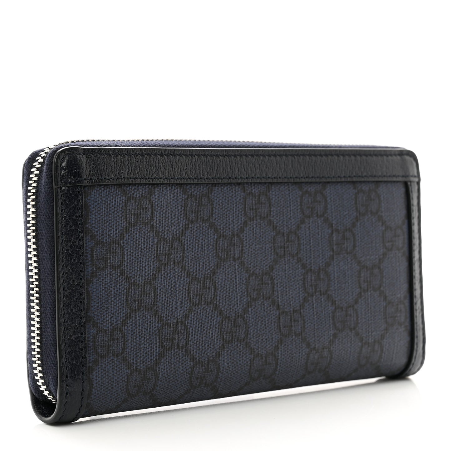 GG Supreme Monogram Textured Dollar Calfskin Ophidia Zip Around Wallet Blue Dark Blue