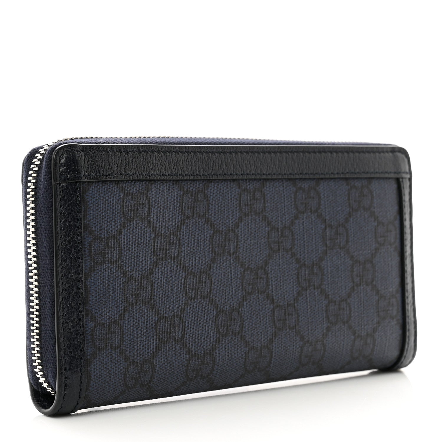 Gucci GG Supreme Monogram Textured Dollar Calfskin Ophidia Zip Around Wallet Blue Dark Blue 3 of 7