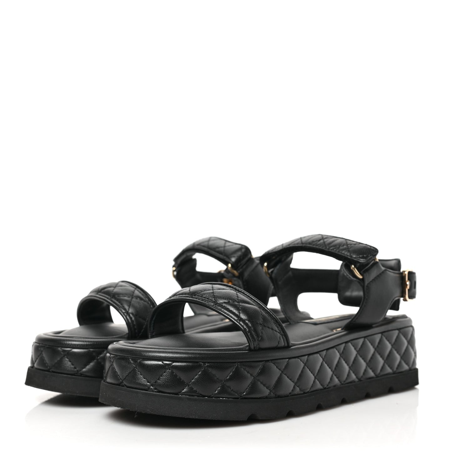 Lambskin Quilted Platform Sandals 38 Black