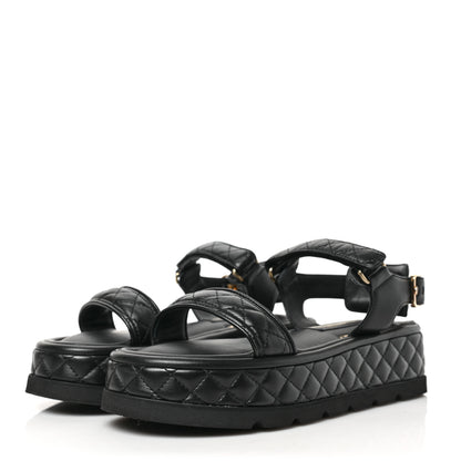 Chanel Lambskin Quilted Platform Sandals 38 Black 3 of 9