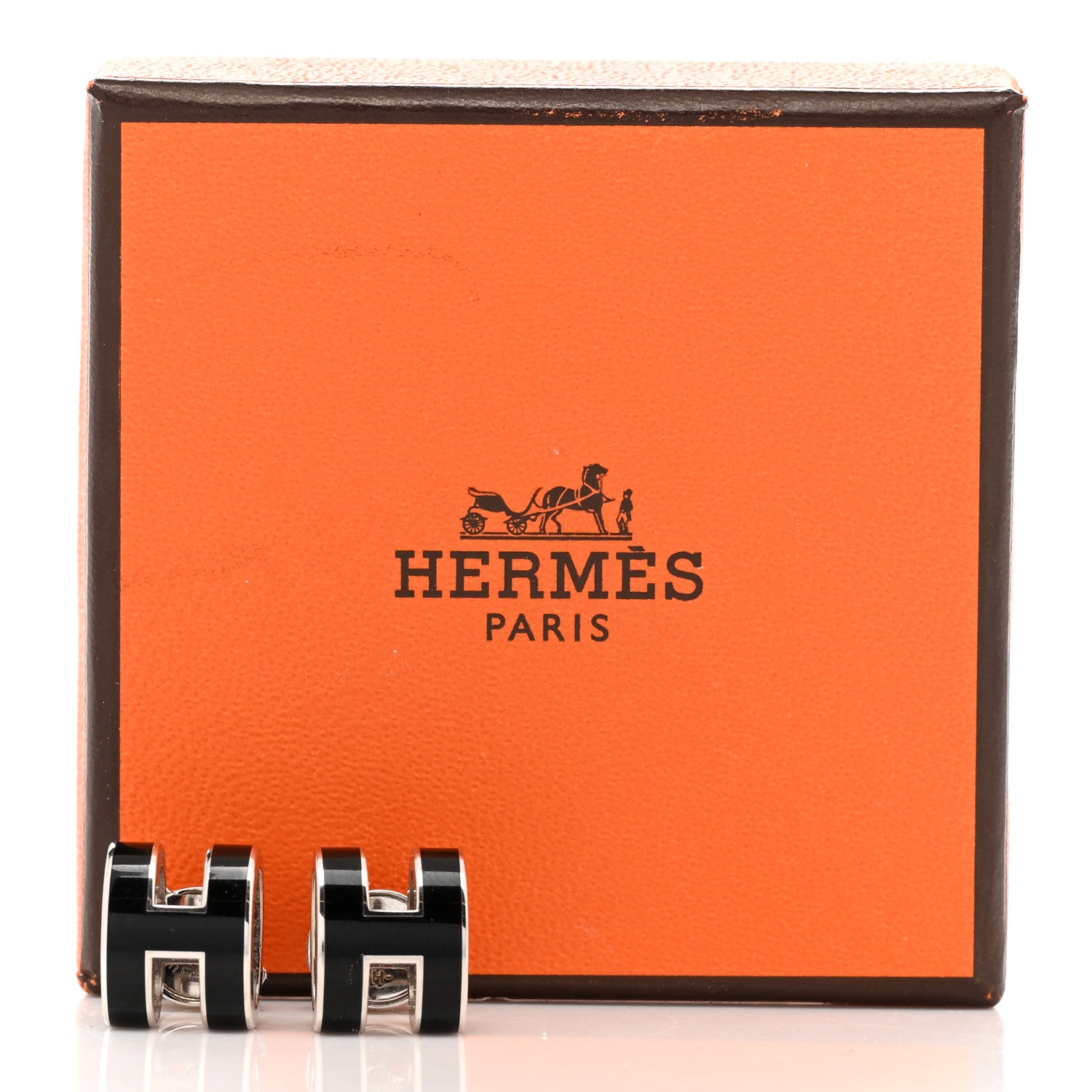 Hermes Palladium Lacquered Mini Pop H Earrings Black 6 of 6