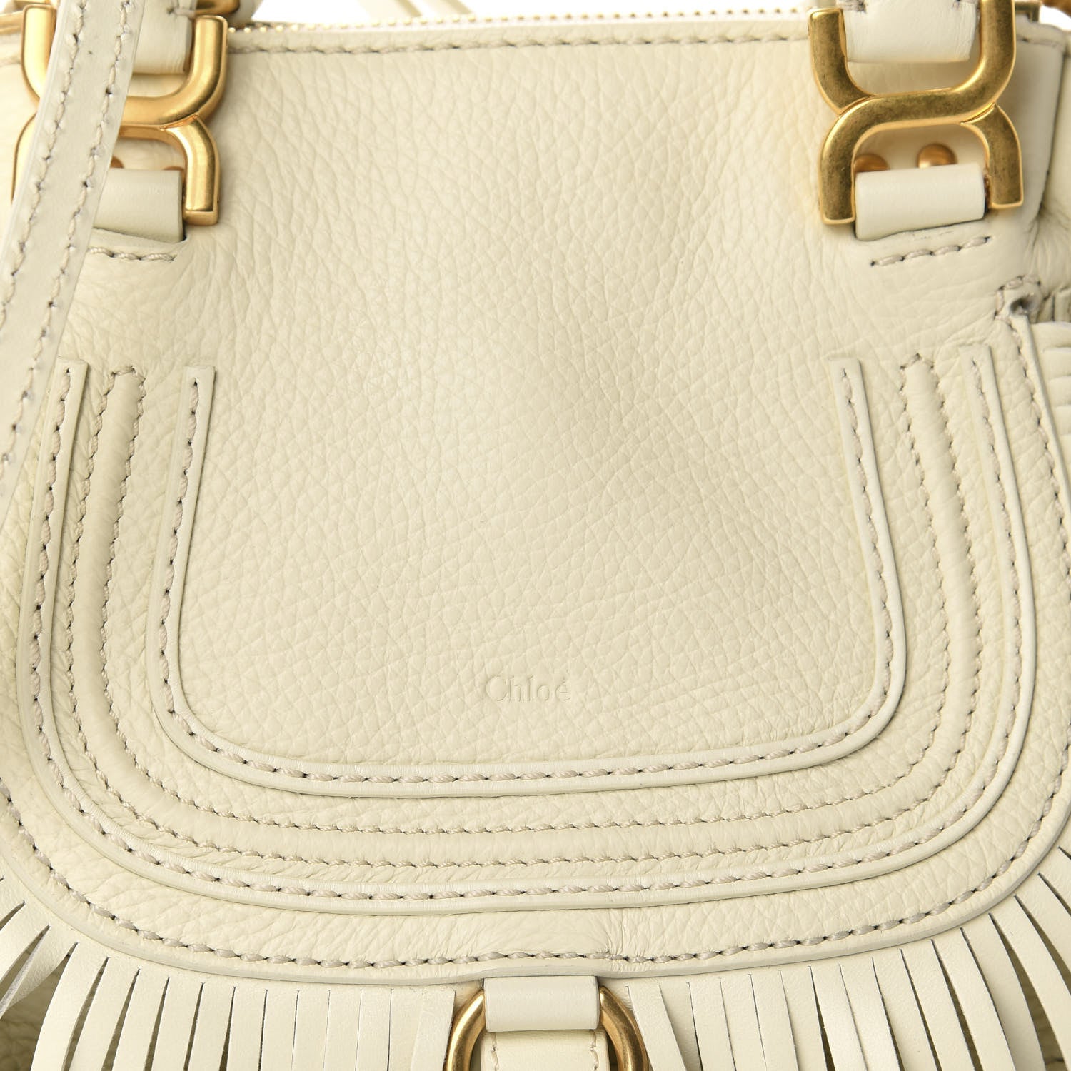 Chloe Shiny Small Grain Calfskin Mini Marcie Multi Fringe Satchel Natural White 11 of 11