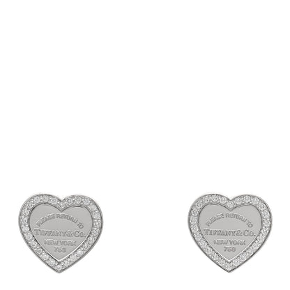 Tiffany 18K White Gold Diamond Return To Tiffany Heart Tag Earrings 1 of 5