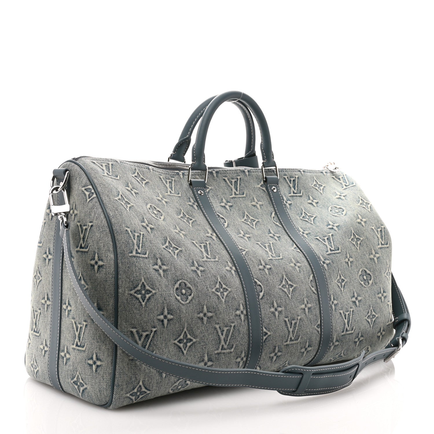 Louis Vuitton Monogram Washed Denim Keepall Bandouliere 50 Blue 2 of 8