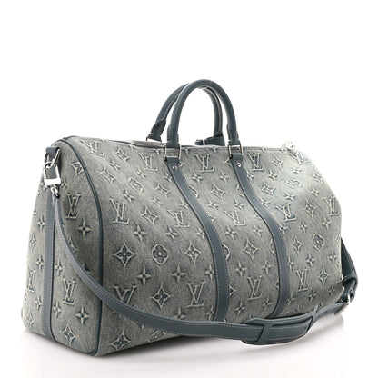 Louis Vuitton Monogram Washed Denim Keepall Bandouliere 50 Blue 2 of 8