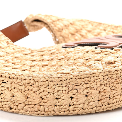 Celine Raffia Calfskin Triomphe Panier Hobo Bag Natural Tan 8 of 10