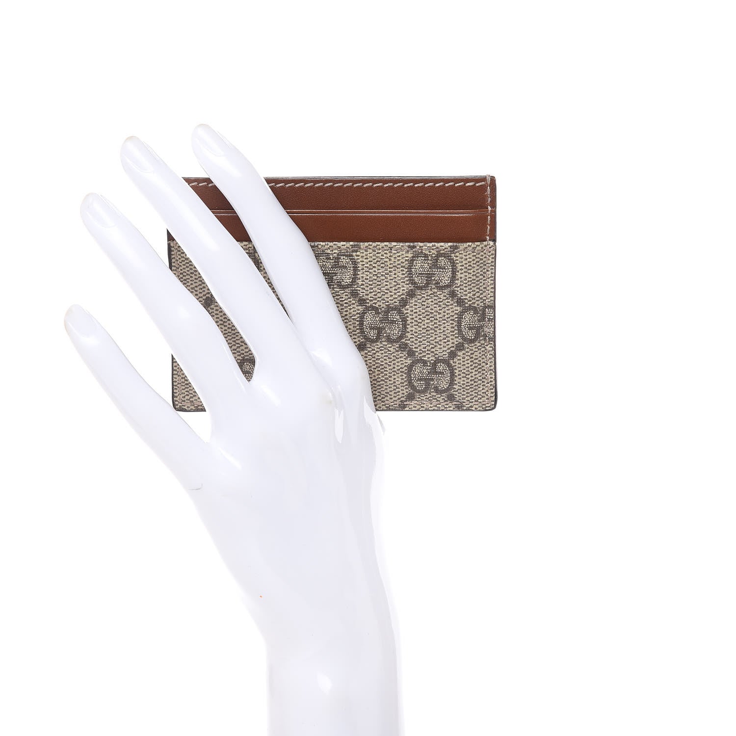 Gucci GG Supreme Monogram Calfskin Card Holder Beige Ebony Cuir 2 of 7