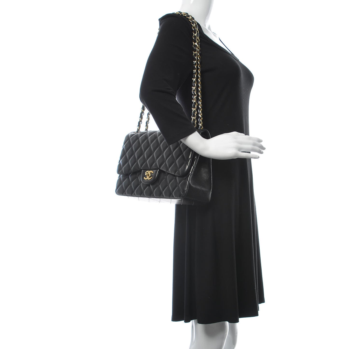 Lambskin Quilted Jumbo Double Flap Black