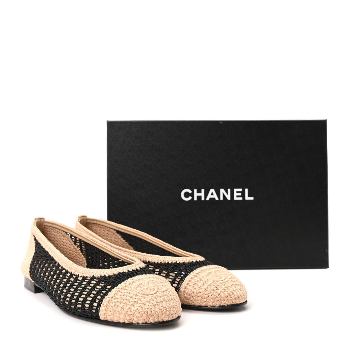 Chanel Raffia Cap Toe Ballerina Flats 41 Black Beige 9 of 9