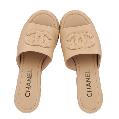 Chanel Lambskin Quilted CC Platform Mules 37.5 Beige 2 of 10