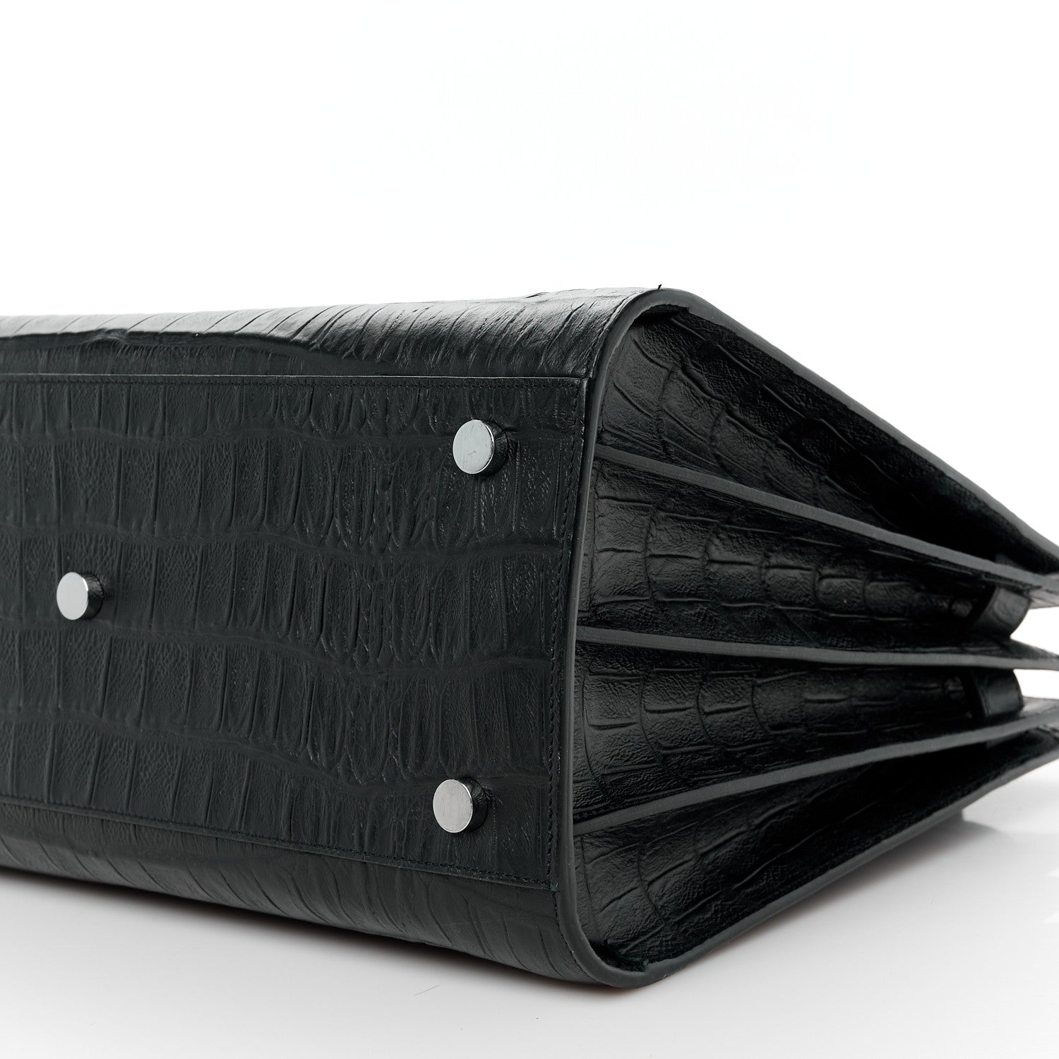 Saint Laurent Calfskin Crocodile Embossed Small Supple Sac de Jour Black 11 of 11
