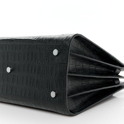 Saint Laurent Calfskin Crocodile Embossed Small Supple Sac de Jour Black 11 of 11