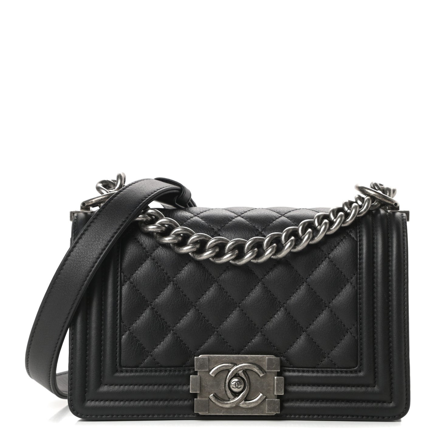 Calfskin Quilted Small Boy Flap Black