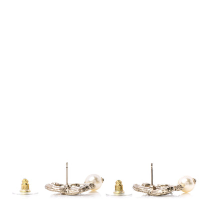 Chanel Crystal Pearl CC Drop Earrings Gold 3 of 5