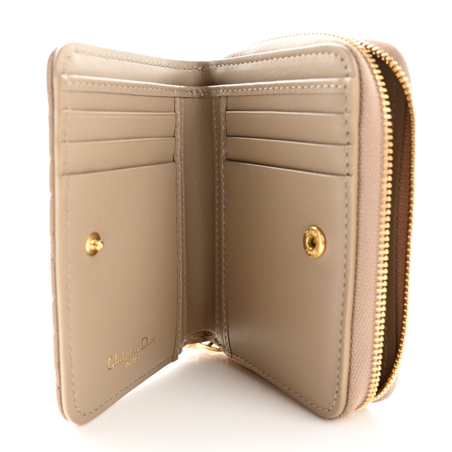 Grained Calfskin Supple Cannage Caro Scarlet Zipped Wallet Sand